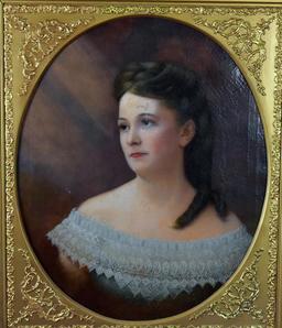 (XIX) 19th C. Portrait of a Lady, Oil on Canvas, Unsigned