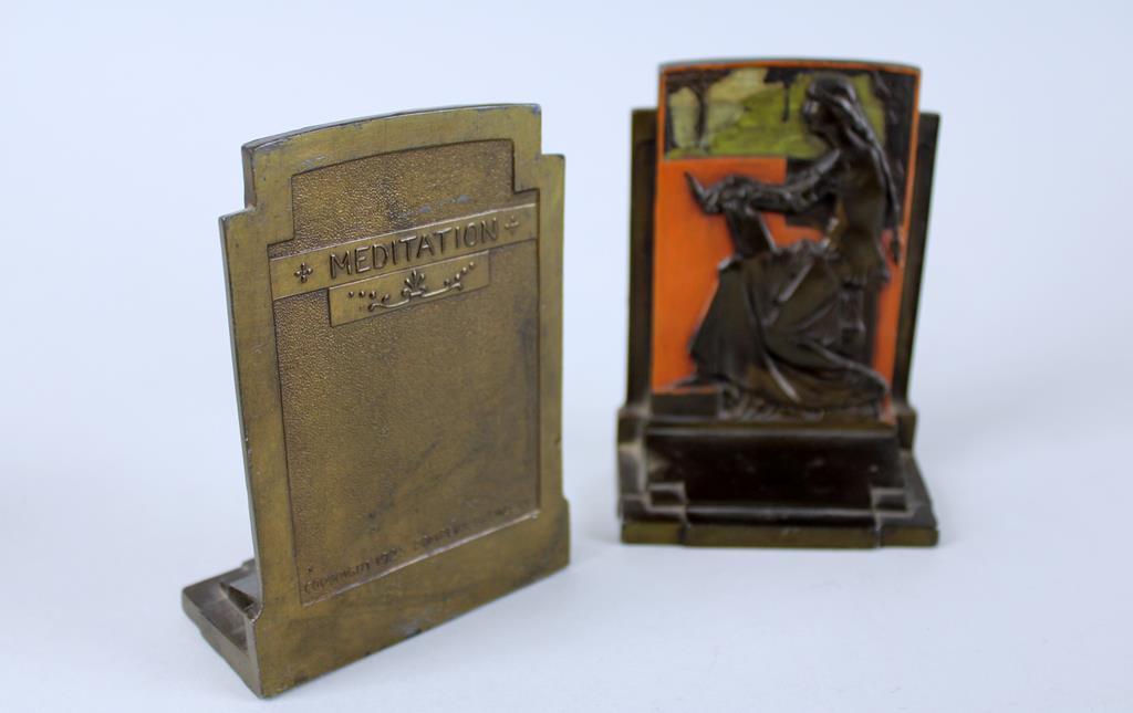 Pair of Pompeian Bronze “Meditation” Bookends 1925