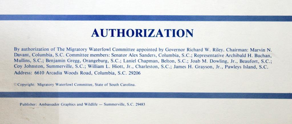 1982 SC Migratory Waterfowl Stamp Ltd. Ed. Print by Bob Binks (1523/4000), Artist Signed Stamp
