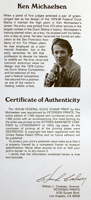 1979-80 Federal Migratory Bird Hunting & Conservation Stamp Design by Ken Michaelsen (6289/7000)