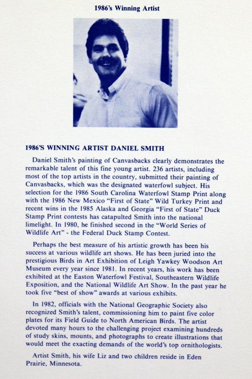 1986 SC Migratory Waterfowl Stamp Ltd. Ed. Print by Daniel Smith (1523/4000), Artist Signed Stamp