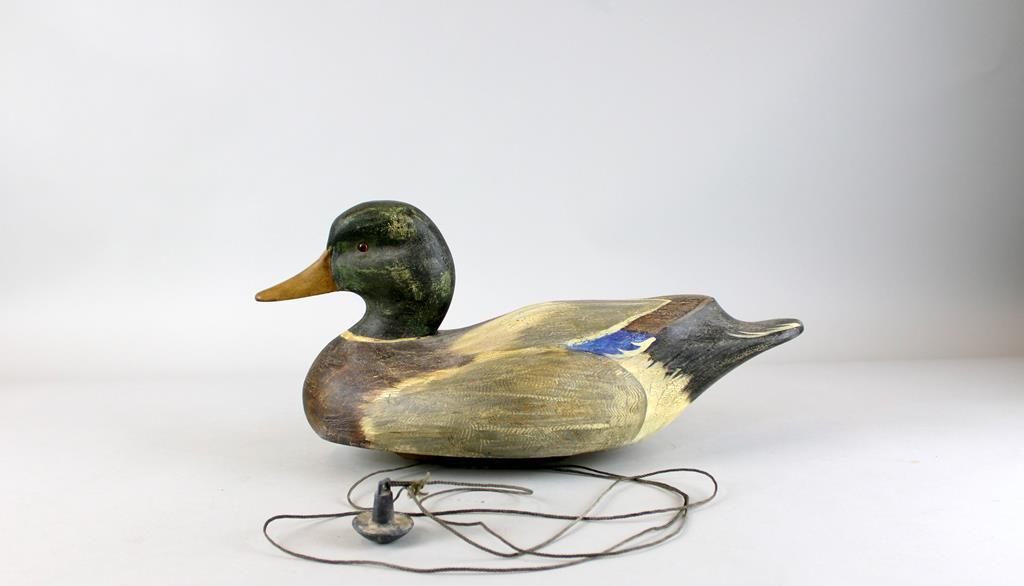 Original Working Leavis Denzer Mallard Drake Duck Decoy, SCWA. Medallion, Weighted