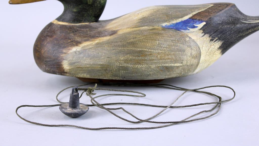 Original Working Leavis Denzer Mallard Drake Duck Decoy, SCWA. Medallion, Weighted