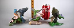 Three Lenox Porcelain Bird Figurines: Lazuli Bunting, 2007 Hummingbird, & Yellow-Breasted Chat