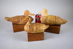 Natural Fiber / Material Duck Decoy Figures on Wooden Stands