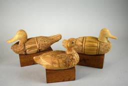 Natural Fiber / Material Duck Decoy Figures on Wooden Stands