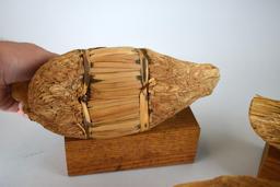 Natural Fiber / Material Duck Decoy Figures on Wooden Stands