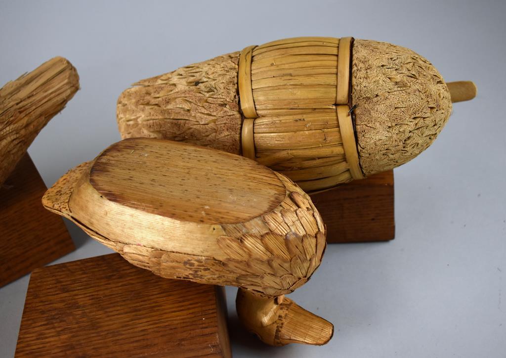 Natural Fiber / Material Duck Decoy Figures on Wooden Stands