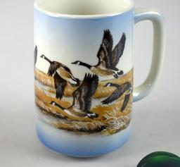 Lot of Duck Themed Items: Otagiri Mug, Duck Head Cork, & Wooden Trinket Box
