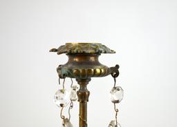 Pair of Elegant Brass Candlesticks with Prisms, Hoof Feet