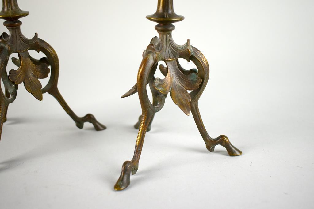Pair of Elegant Brass Candlesticks with Prisms, Hoof Feet