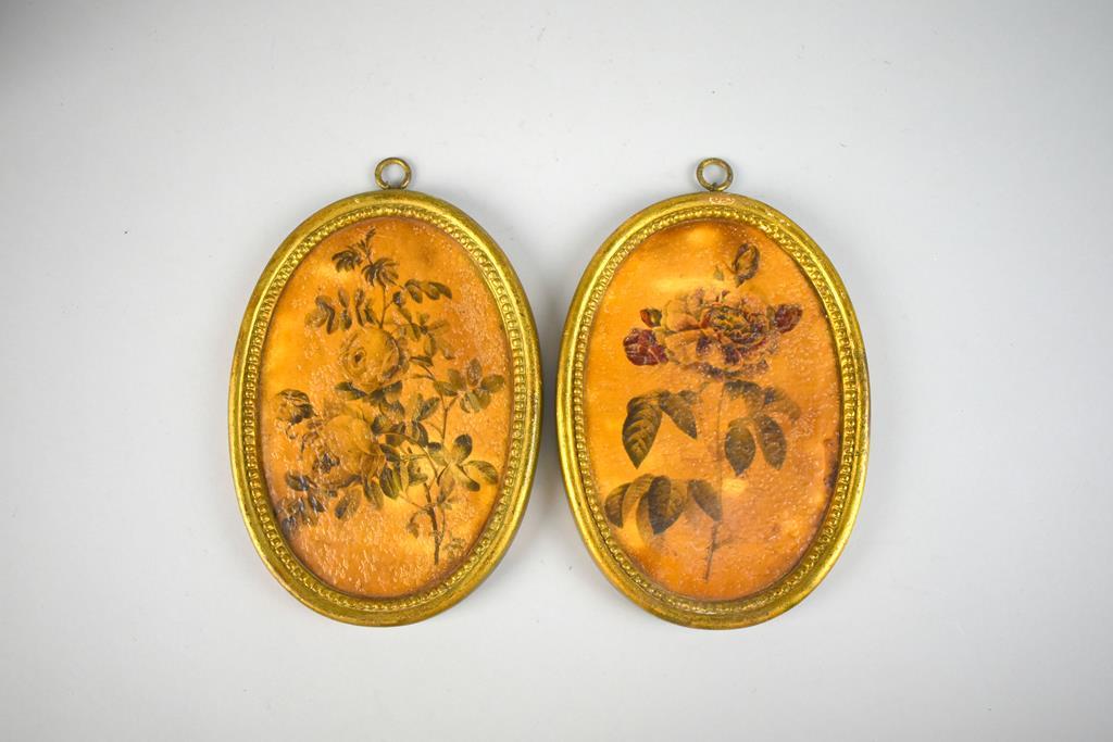 Pair of Oval Borghese Roses Small Wall Plaques