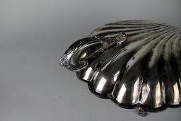Vintage Silver Plate Shell Serving Dish with Paw Feet