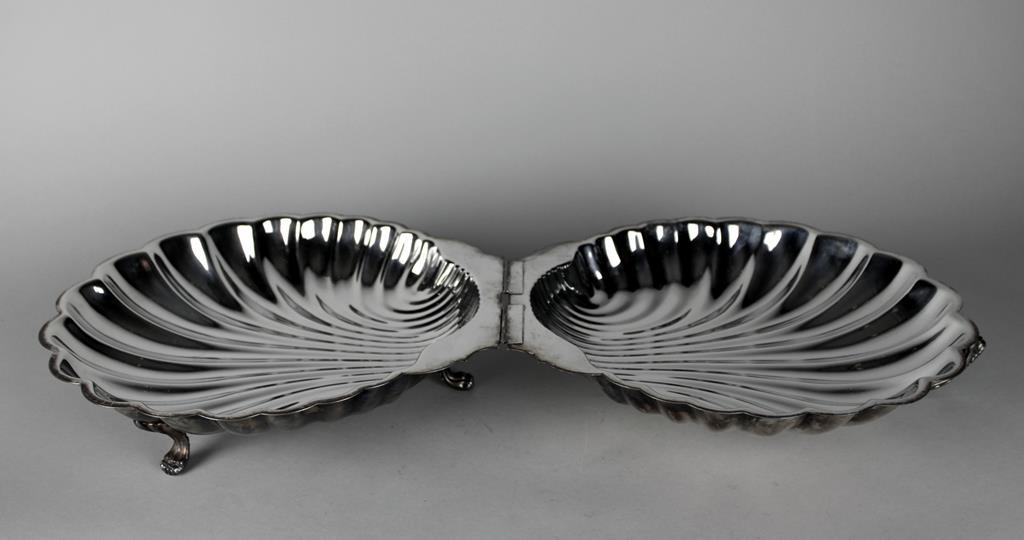 Vintage Silver Plate Shell Serving Dish with Paw Feet