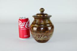 Antique Lidded Bronze Urn with Engraved Floral Design
