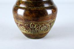 Antique Lidded Bronze Urn with Engraved Floral Design