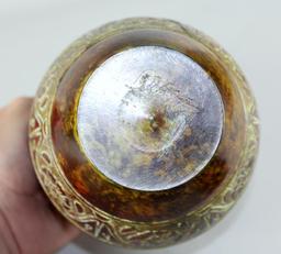 Antique Lidded Bronze Urn with Engraved Floral Design