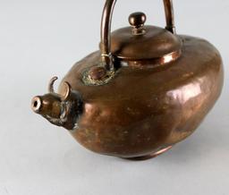 Primitive Antique Copper Kettle with Bull Head Spout