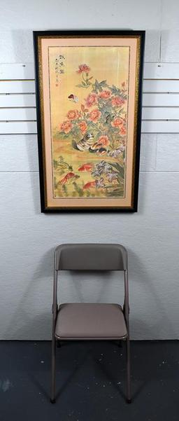Japanese Style Print, Cats at Koi Pond, Framed