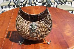 Decorative Wicker & Metal Basket with Elephant Head Medallion