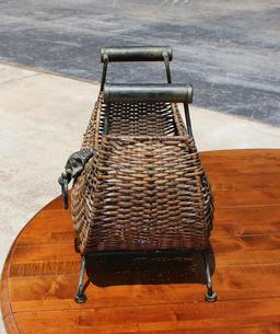 Decorative Wicker & Metal Basket with Elephant Head Medallion