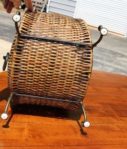 Decorative Wicker & Metal Basket with Elephant Head Medallion