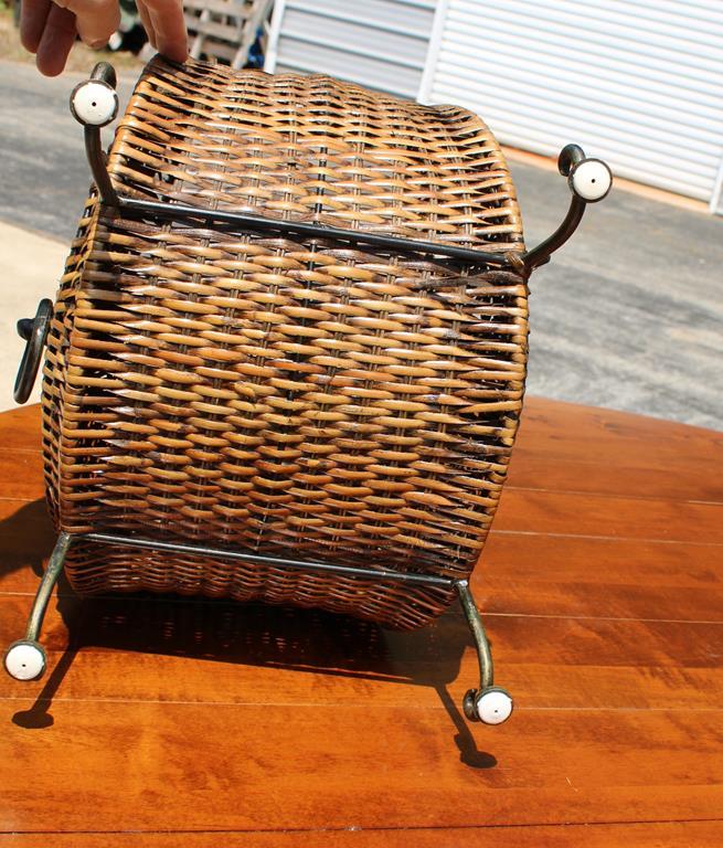 Decorative Wicker & Metal Basket with Elephant Head Medallion