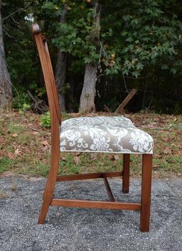 Set of 4 Mahogany Chinese Chippendale Style Dining Side Chairs, Neutral Tapestry Pattern Upholstey