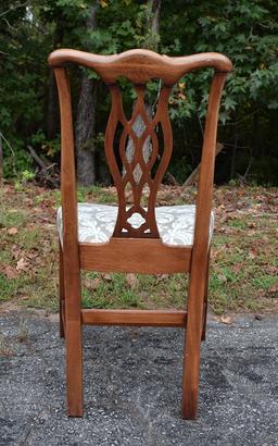 Set of 4 Mahogany Chinese Chippendale Style Dining Side Chairs, Neutral Tapestry Pattern Upholstey