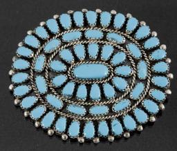 Navajo Petite Point Turquoise & Silver Brooch Pin