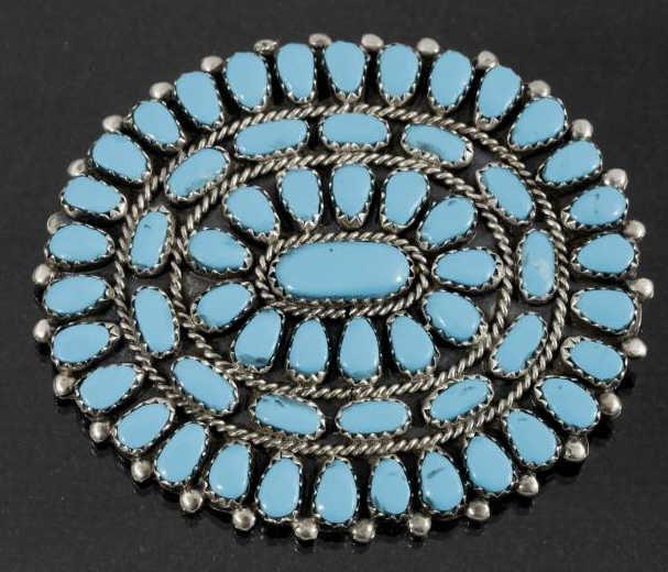 Navajo Petite Point Turquoise & Silver Brooch Pin