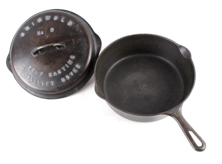 Griswold Cast Iron No 8 & 9 Skillets w/ lids