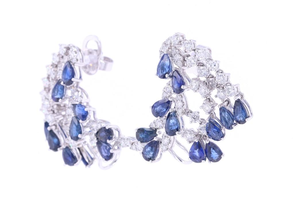 Luxury Blue Sapphire & Diamond 18k Gold Earrings