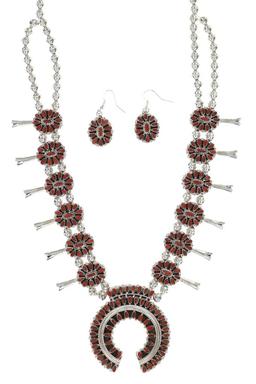 Navajo Silver Branch Coral Turquoise Jewelry Set