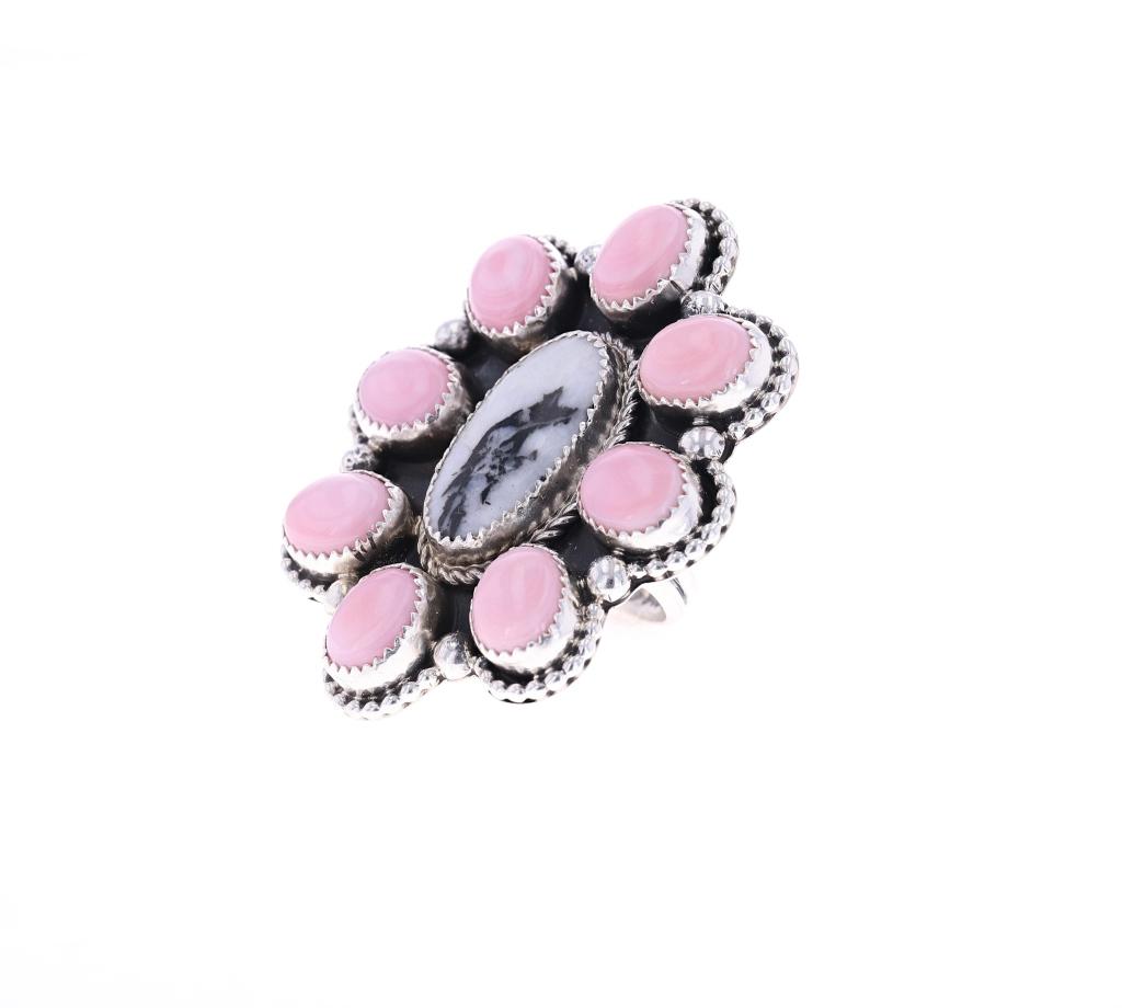 Navajo R. Sam Sterling Silver Pink Conch Ring