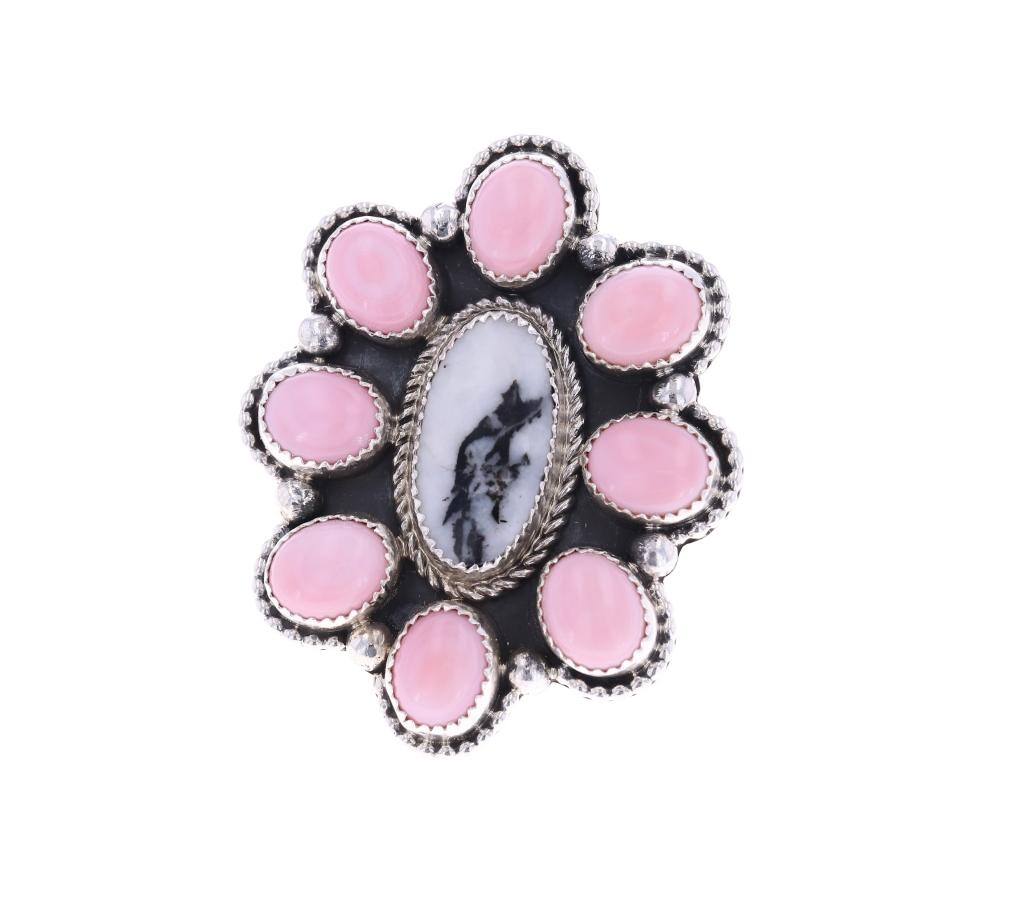 Navajo R. Sam Sterling Silver Pink Conch Ring