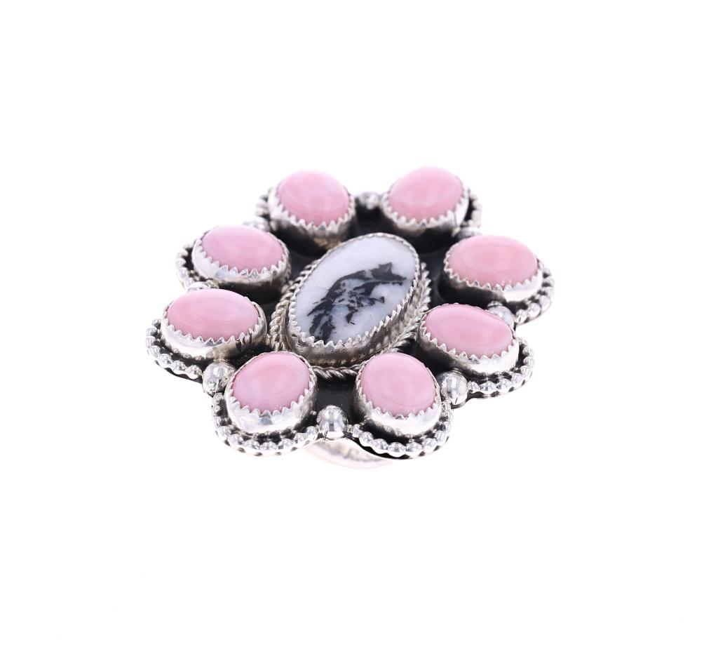 Navajo R. Sam Sterling Silver Pink Conch Ring