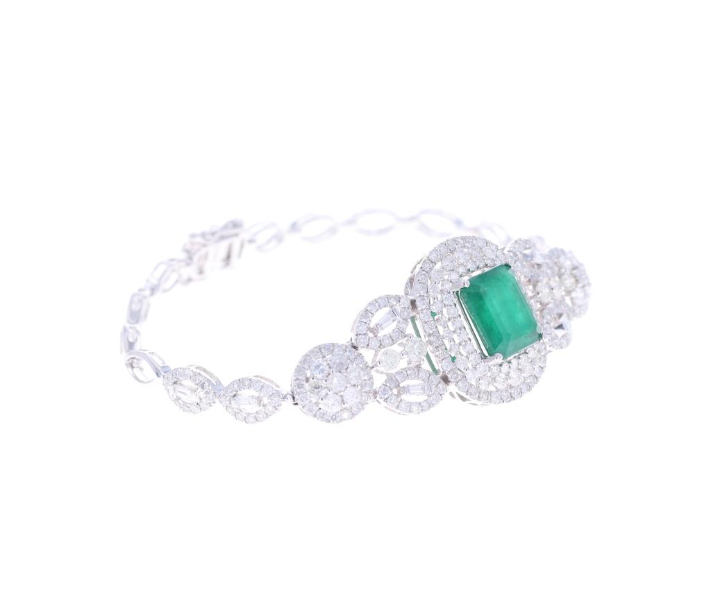 4.88ct Emerald & Diamond 18k White Gold Bracelet