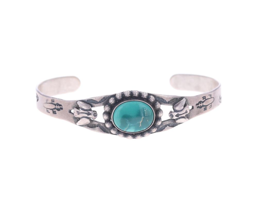 Navajo Fred Harvey Sterling Silver Turquoise Cuff