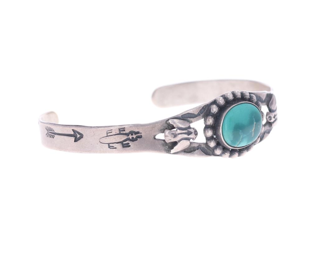 Navajo Fred Harvey Sterling Silver Turquoise Cuff