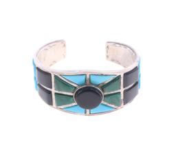 Amazing Navajo Stained Glass Inlaid Bracelet 1990