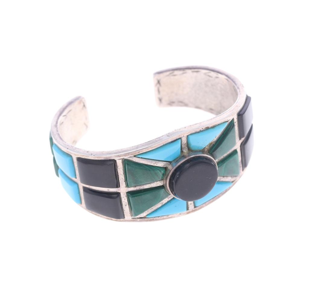 Amazing Navajo Stained Glass Inlaid Bracelet 1990