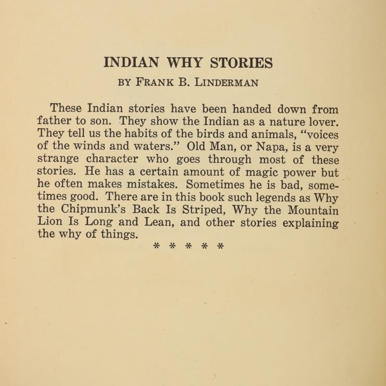 Indian Why Stories 1st Ed. Linderman, C.M. Russell