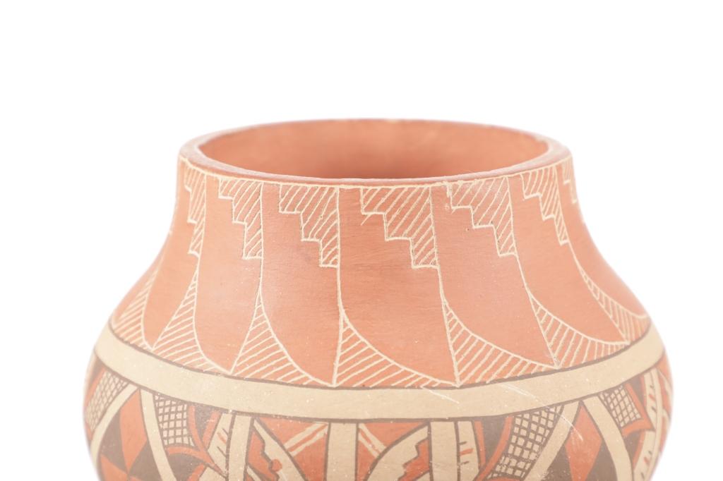 Jemez Pueblo Chinana Polychrome Carved Olla Pot