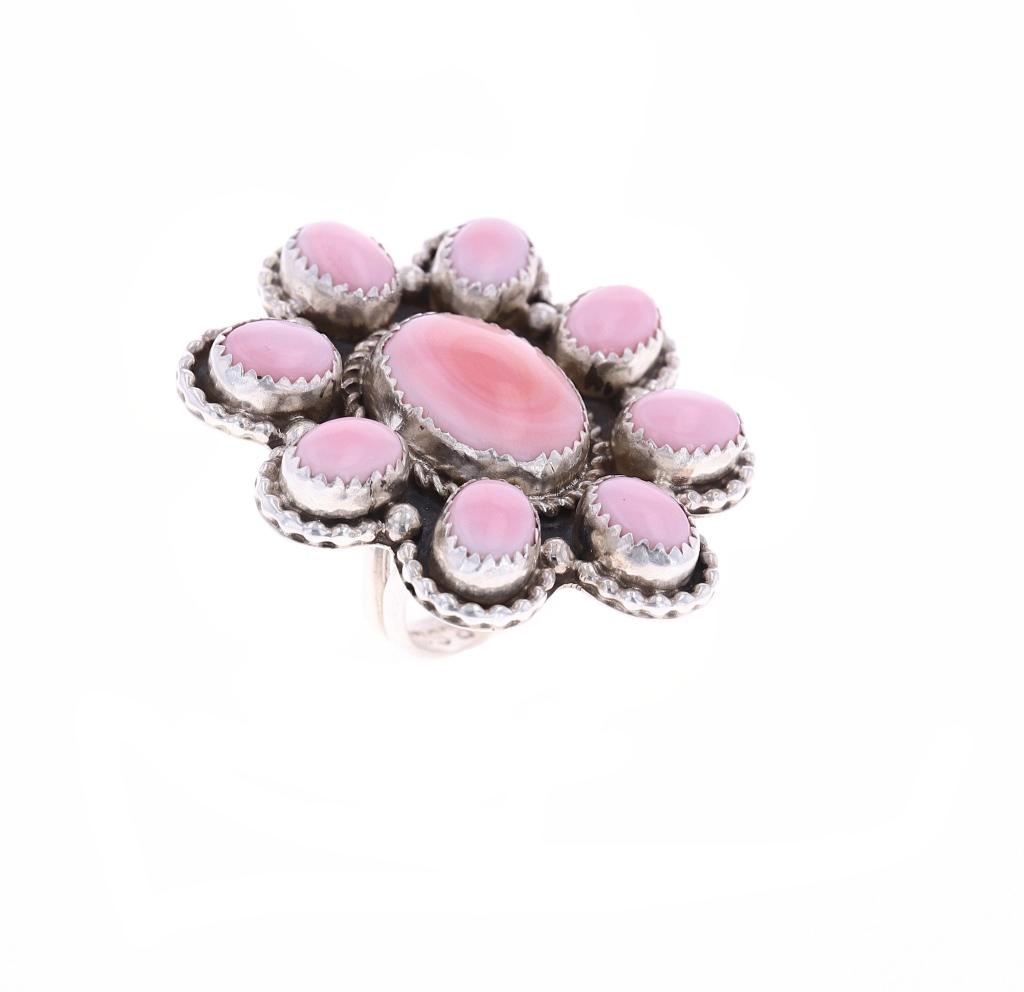 Navajo Roger Skeet Sterling Silver Pink Conch Ring