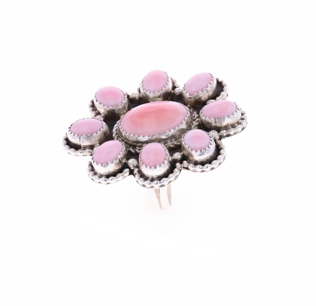 Navajo Roger Skeet Sterling Silver Pink Conch Ring