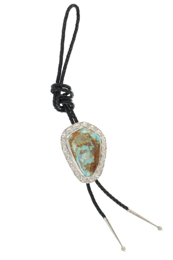 Navajo Sterling Silver C.C. Turquoise Bolo Tie