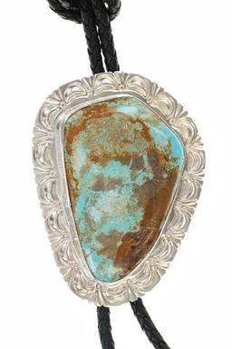 Navajo Sterling Silver C.C. Turquoise Bolo Tie