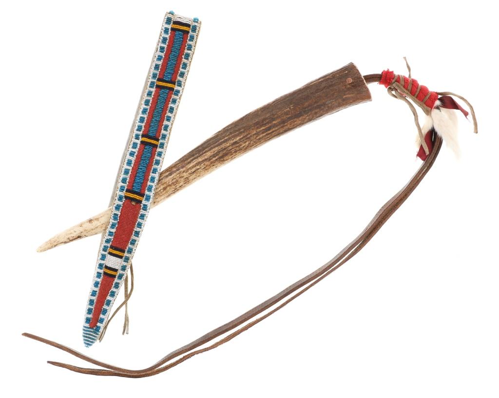 Ca. 1900- Blackfeet Elk Antler Quirt w/ Beadwork