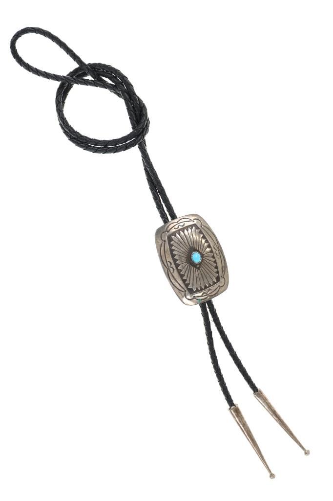 Two (2) Puebloan Silver and Turquoise Bolo Ties